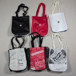 Lot of 6 Lululemon Reusable Small Shopping Bags Totes Black White Red